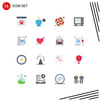 Mobile Interface Flat Color Set of 16 Pictograms of safe deposit favorite sample color palette Editable Pack of Creative Vector Design Elements