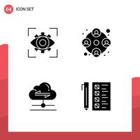 Group of 4 Solid Glyphs Signs and Symbols for eyesight share view team send Editable Vector Design Elements