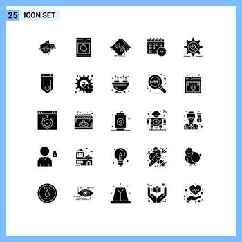 Mobile Interface Solid Glyph Set of 25 Pictograms of setting date clean calender network Editable Vector Design Elements