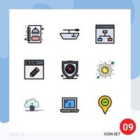 9 Thematic Vector Filledline Flat Colors and Editable Symbols of health security people protection mac Editable Vector Design Elements