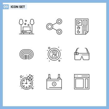 Pack of 9 creative Outlines of surface running sharing seo page Editable Vector Design Elements