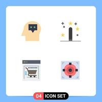 4 User Interface Flat Icon Pack of modern Signs and Symbols of head shopping cart coding magic target Editable Vector Design Elements