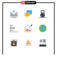 Group of 9 Flat Colors Signs and Symbols for planet data analysis group business intelligence horizontal Editable Vector Design Elements