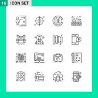 Pack of 16 creative Outlines of bridge security scope firewall pause Editable Vector Design Elements