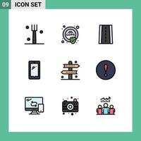 conjunto de 9 iconos de interfaz de usuario modernos símbolos signos para direcciones actividades carretera iphone móvil elementos de diseño vectorial editables vector
