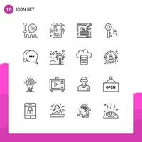 Pack of 16 Modern Outlines Signs and Symbols for Web Print Media such as chat security video internet interior Editable Vector Design Elements