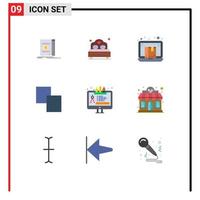 paquete de 9 signos y símbolos de colores planos modernos para medios de impresión web, como elementos de diseño de vectores editables de portátiles clonados de cajas de diseño