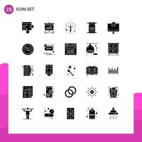 Pack of 25 creative Solid Glyphs of gadget computers firecracker usa text Editable Vector Design Elements