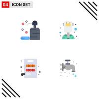 Editable Vector Line Pack of 4 Simple Flat Icons of care cutting soap profession faucet Editable Vector Design Elements