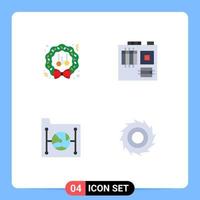 conjunto de pictogramas de 4 iconos planos simples de datos de navidad archivo de hardware de invierno elementos de diseño vectorial editables vector