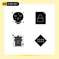 Universal Icon Symbols Group of 4 Modern Solid Glyphs of bones trash skull lock fence sign Editable Vector Design Elements