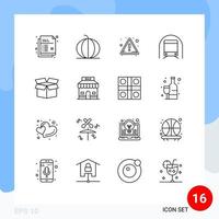 Set of 16 Commercial Outlines pack for box transportation vegetable transport metro Editable Vector Design Elements