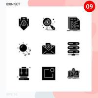 Group of 9 Modern Solid Glyphs Set for email skin code dry skin script Editable Vector Design Elements