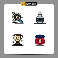 Mobile Interface Filledline Flat Color Set of 4 Pictograms of customize cup setting globe trophy Editable Vector Design Elements