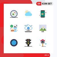 9 Thematic Vector Flat Colors and Editable Symbols of computing meal mobile lunch coffee Editable Vector Design Elements