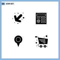 Mobile Interface Solid Glyph Set of 4 Pictograms of arrow map basic document cart Editable Vector Design Elements