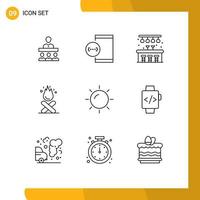 9 Thematic Vector Outlines and Editable Symbols of shinning fire device camping bonfire Editable Vector Design Elements