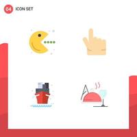 Editable Vector Line Pack of 4 Simple Flat Icons of pacman ship play hand hotel Editable Vector Design Elements