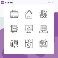 Editable Vector Line Pack of 9 Simple Outlines of computer notebook hut education profit Editable Vector Design Elements