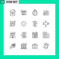 Pack of 16 Modern Outlines Signs and Symbols for Web Print Media such as sun support navigation help fire Editable Vector Design Elements