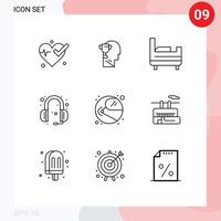 Mobile Interface Outline Set of 9 Pictograms of chair lift space bed room helmet headphone Editable Vector Design Elements