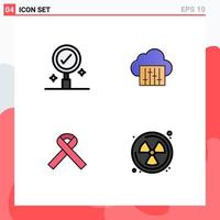 Pack of 4 creative Filledline Flat Colors of business health cloud audio nuclear Editable Vector Design Elements