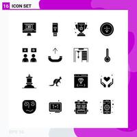 Group of 16 Modern Solid Glyphs Set for answers import achievement download direction Editable Vector Design Elements