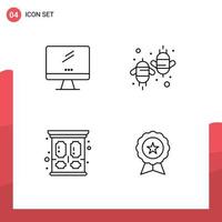 Stock Vector Icon Pack of 4 Line Signs and Symbols for computer fly imac bee vintage Editable Vector Design Elements