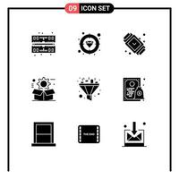 9 User Interface Solid Glyph Pack of modern Signs and Symbols of filter setting accessory gear box Editable Vector Design Elements