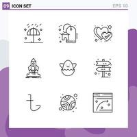 9 User Interface Outline Pack of modern Signs and Symbols of egg mission favorite shuttle startup Editable Vector Design Elements