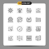 Group of 16 Modern Outlines Set for city building home waste leak Editable Vector Design Elements