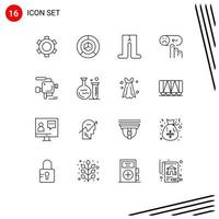 Set of 16 Commercial Outlines pack for camera sad packing rating emotion Editable Vector Design Elements