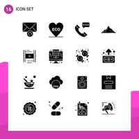 Modern Set of 16 Solid Glyphs and symbols such as vedio mountain communication nature hill Editable Vector Design Elements
