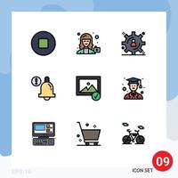 Set of 9 Modern UI Icons Symbols Signs for graduate selected content storage photo bell Editable Vector Design Elements