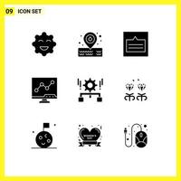 Modern Set of 9 Solid Glyphs Pictograph of management configuration links screen chart Editable Vector Design Elements