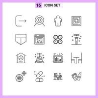 Modern Set of 16 Outlines and symbols such as setting shield user protect hardware Editable Vector Design Elements