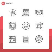 Outline Pack of 9 Universal Symbols of marine seo food return wagon Editable Vector Design Elements