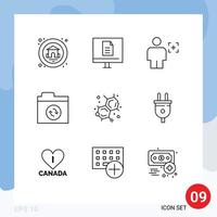 conjunto de pictogramas de 9 esquemas simples de educación sincronización avatar carpeta reconocimiento elementos de diseño vectorial editables vector