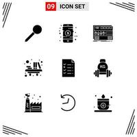 Mobile Interface Solid Glyph Set of 9 Pictograms of table library audio education sound Editable Vector Design Elements