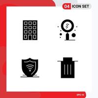 Universal Icon Symbols Group of 4 Modern Solid Glyphs of building internet security quest seo shield Editable Vector Design Elements
