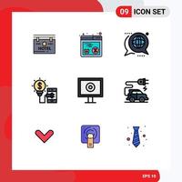 Pack of 9 Modern Filledline Flat Colors Signs and Symbols for Web Print Media such as display smartphone communication idea message Editable Vector Design Elements