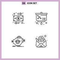 Universal Icon Symbols Group of 4 Modern Filledline Flat Colors of flow machine money molecule performance Editable Vector Design Elements
