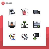 Set of 9 Modern UI Icons Symbols Signs for forest desktop juice contact communication Editable Vector Design Elements