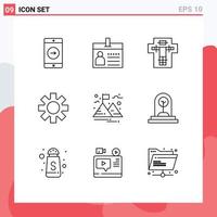 9 Outline concept for Websites Mobile and Apps goal cog identification setting electric Editable Vector Design Elements