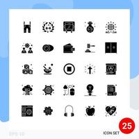 Set of 25 Vector Solid Glyphs on Grid for internet gdpr delivery skull magic Editable Vector Design Elements