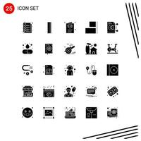 Pack of 25 Modern Solid Glyphs Signs and Symbols for Web Print Media such as work share passport file horizontal Editable Vector Design Elements