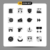 Set of 16 Commercial Solid Glyphs pack for shipping services delivery secure robotics medicine Editable Vector Design Elements