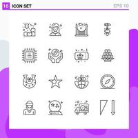 Mobile Interface Outline Set of 16 Pictograms of chipset tool web developer break hammer Editable Vector Design Elements