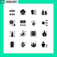 Pictogram Set of 16 Simple Solid Glyphs of ireland bottle private beer process Editable Vector Design Elements