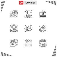 Set of 9 Vector Outlines on Grid for green feminism flask campaign transfer Editable Vector Design Elements